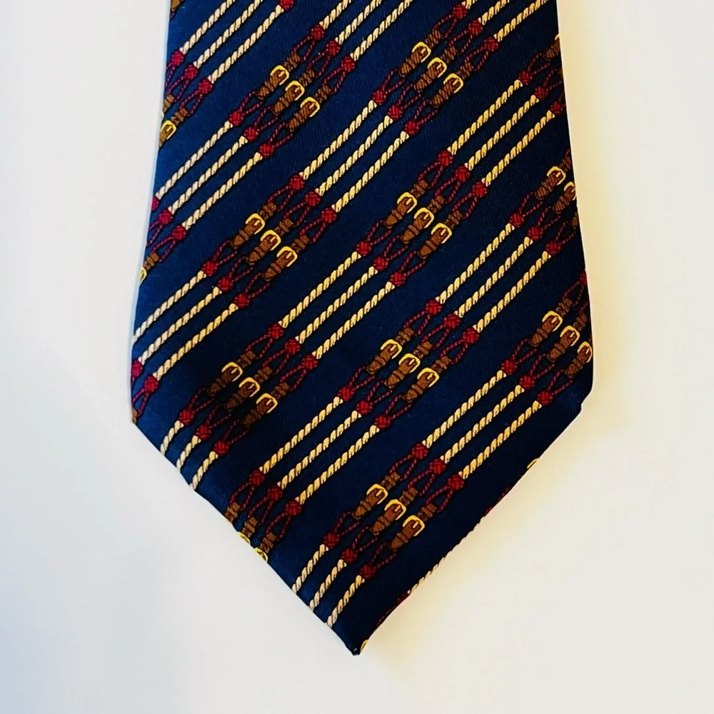 HERMES 695 OA Mens Neck Tie 100% Silk Vintage France Equestrian Rope Fathers Day
